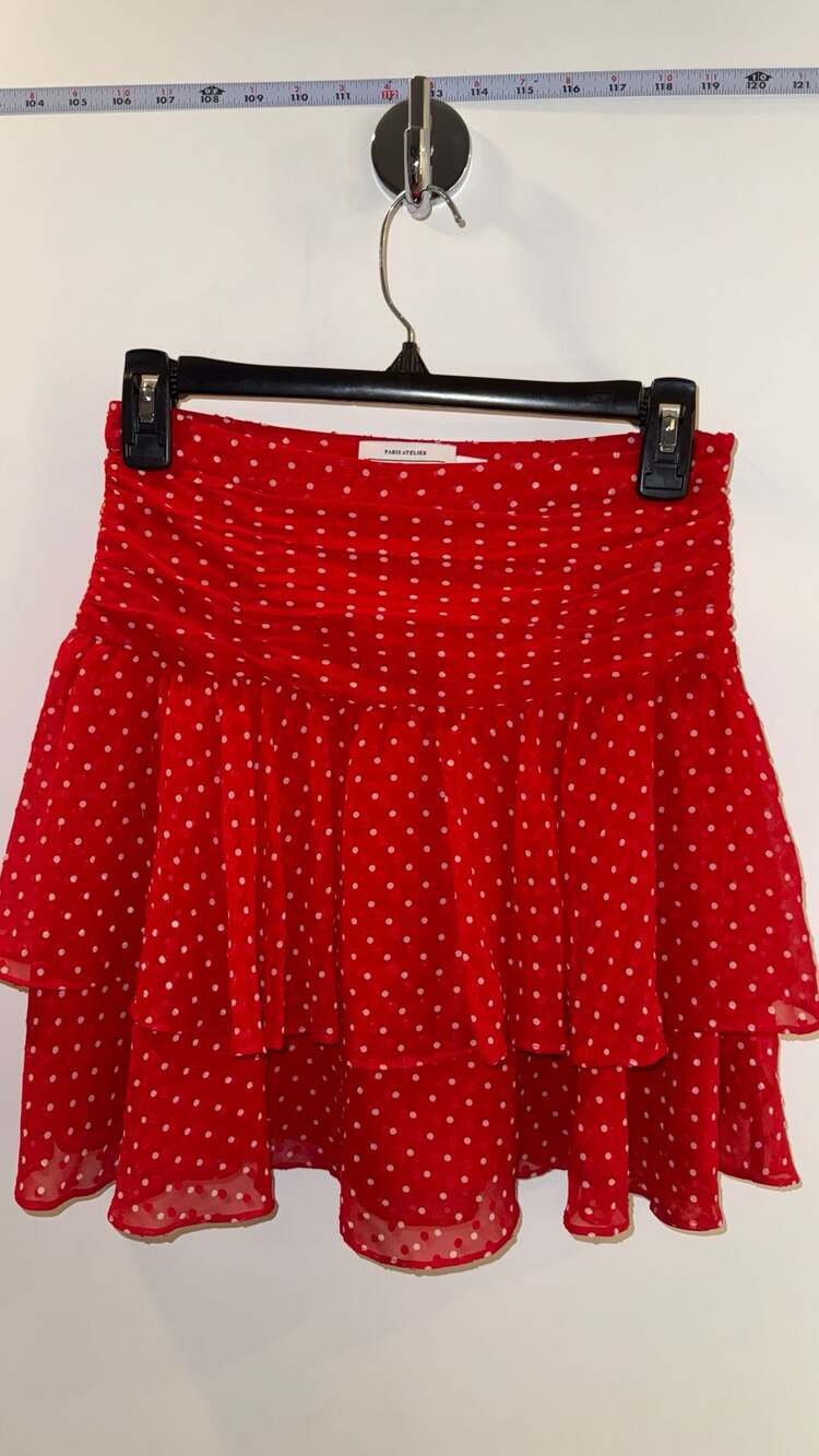 & Other Stories Red Polka Dot Tiered Ruffle Mini Skirt Size 4
